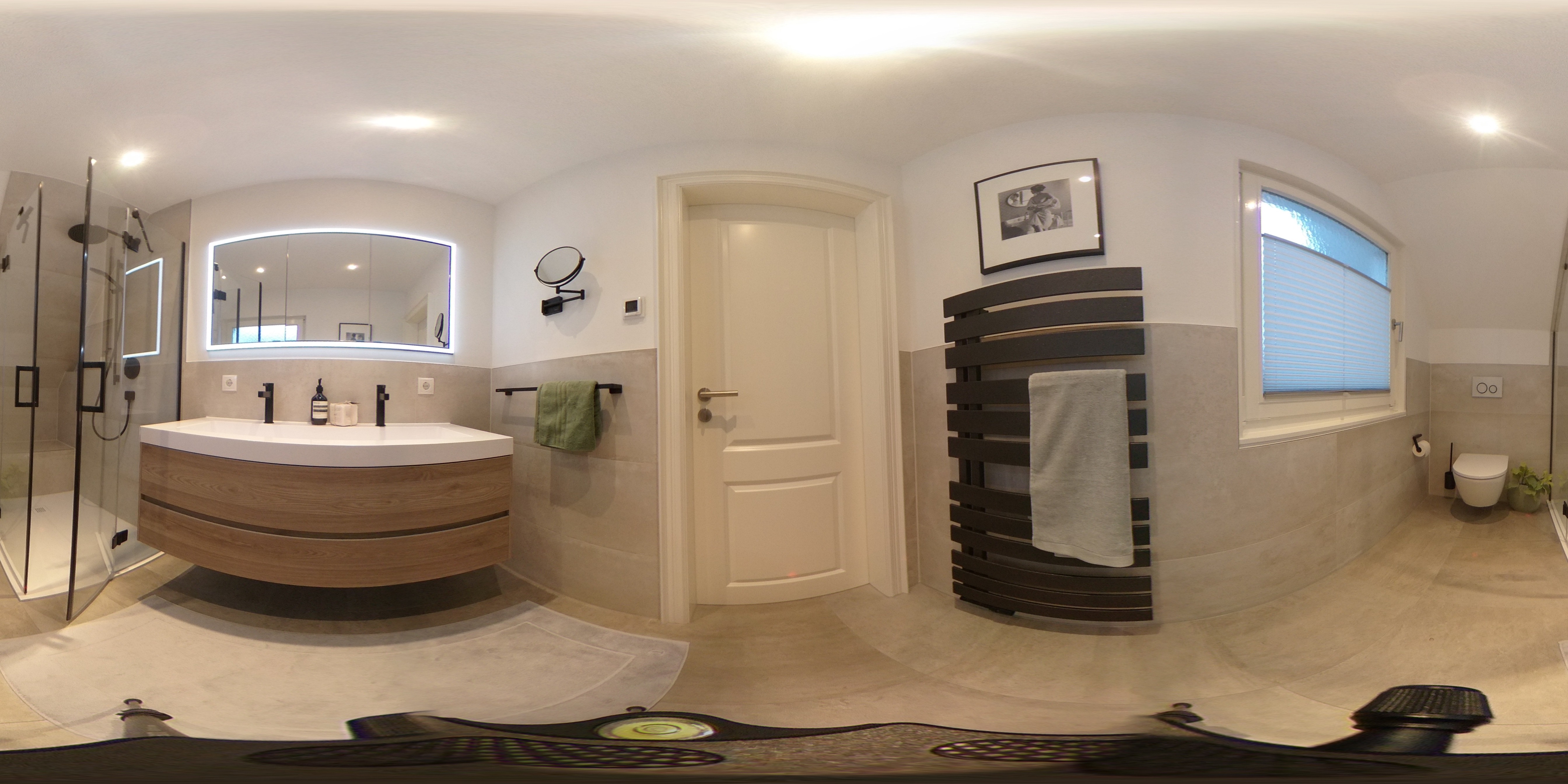 Badezimmer im Contemporary Stil mit Doppelwaschtisch und WALK IN Dusche, 360° Grad Bild, Badreferenz von Laabs.