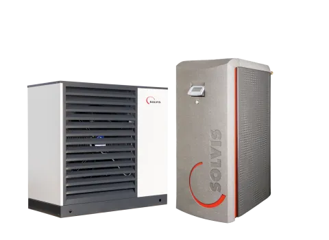 Freigestellte Wärmepumpe SolvisMia und Heizsystem SolvisBen.