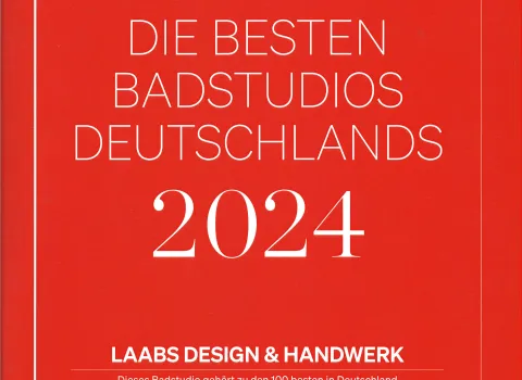 Eine Auszeichnung der Zeitschrift AW Architektur & Wohnen für Laabs Design & Handwerk als eines der 100 besten Badstudios Deutschlands im Jahr 2024.