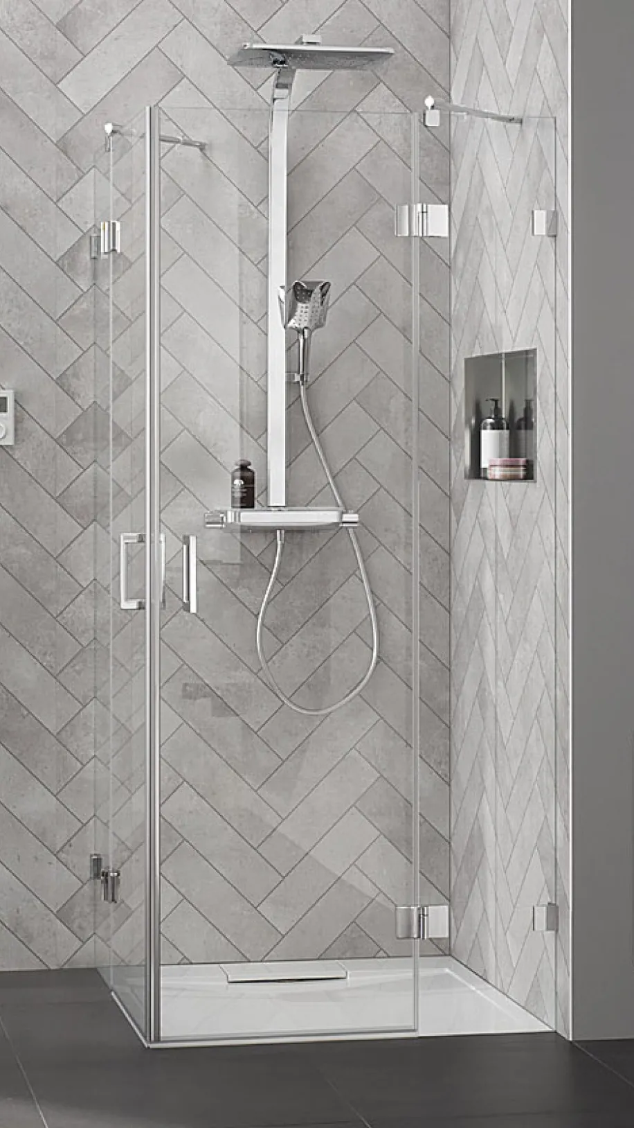 Dusche Aperto Pur vom Hersteller HSK mit Eckeinstieg im modernen Badezimmer.
